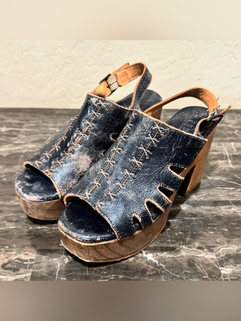 Bed Stu Fontella Distressed Leather Platform Sandals